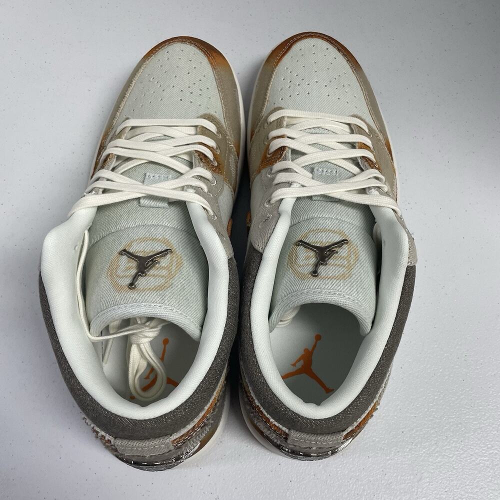 Air Jordan 1 Low Sail Light Bone IM6664 991 Size 10 Distressed Brown Orange Shoe - Picture 3 of 7